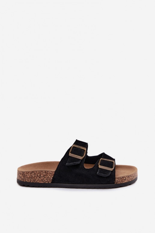 Suede Slides With Cork Sole Black Tavira