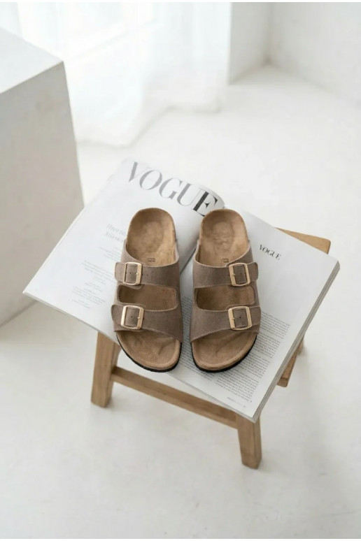 Women's Brown Slides With Buckles