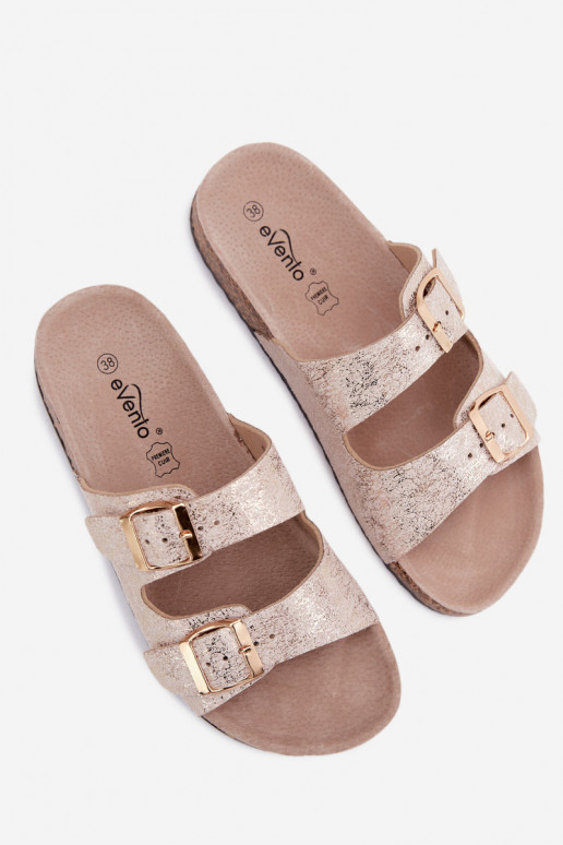 Women's Slippers With Metal Details Gold Dobby