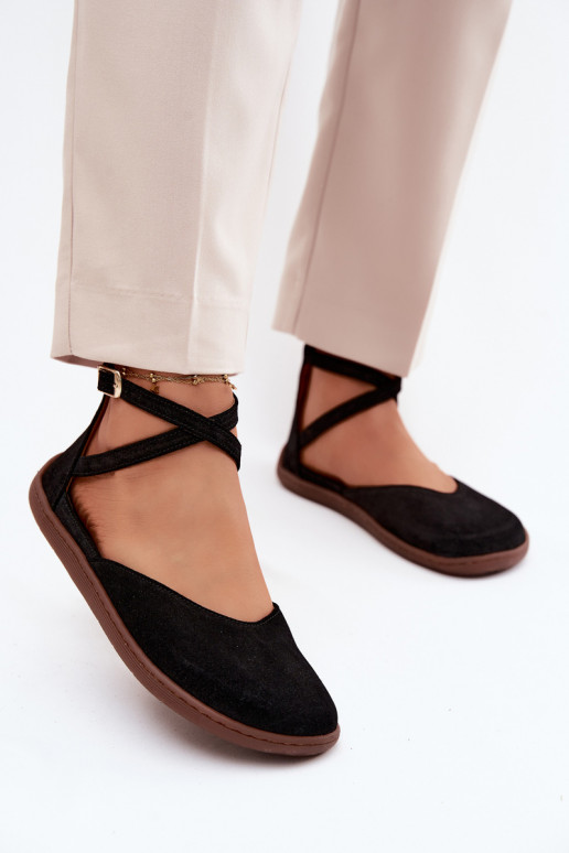Zamszowe Baleriny Damskie BarefootwithPaskami Zazoo 320 Czarne