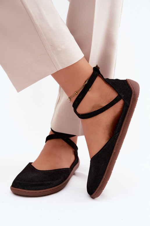 Women's Suede Ballerinas Barefoot With Straps Zazoo 320 Black