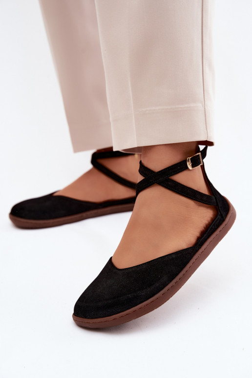 Zamszowe Baleriny Damskie BarefootwithPaskami Zazoo 320 Czarne