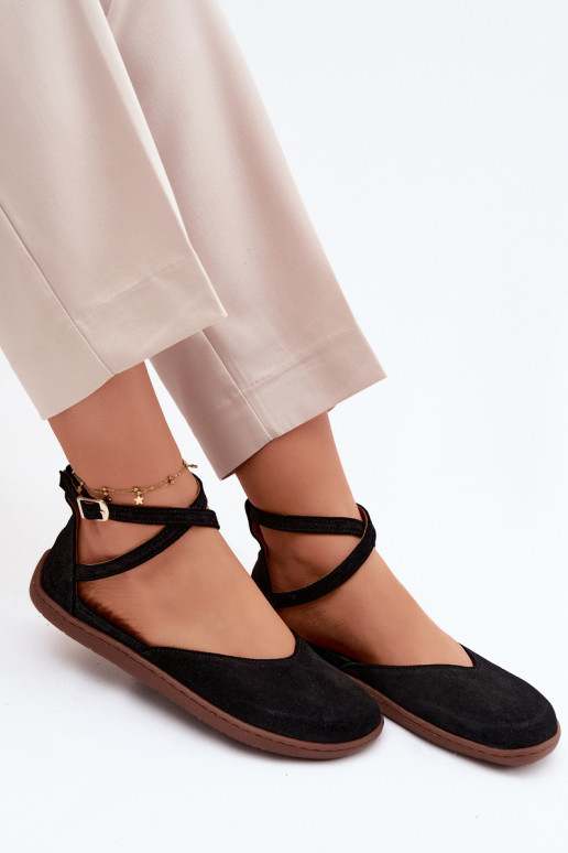 Zamszowe Baleriny Damskie BarefootwithPaskami Zazoo 320 Czarne