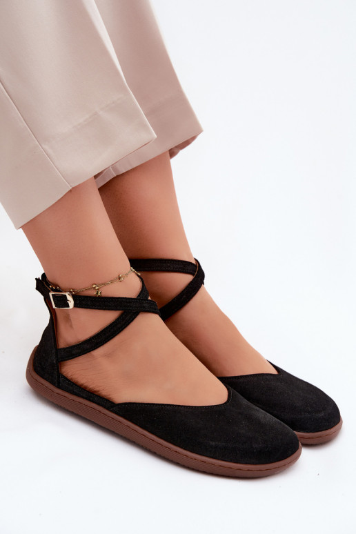Faux suede women's ballerinas with straps Zazoo 320 in black color
