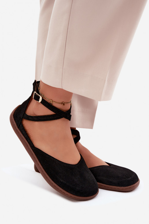 Faux suede women's ballerinas with straps Zazoo 320 in black color