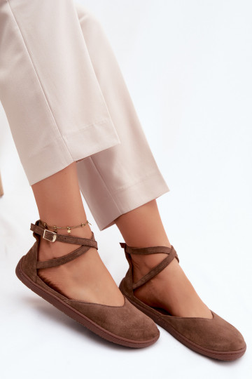 Faux suede women's ballerinas with straps Zazoo 320 in brown color