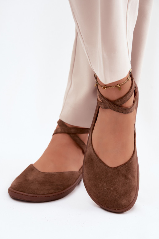 Faux suede women's ballerinas with straps Zazoo 320 in brown color