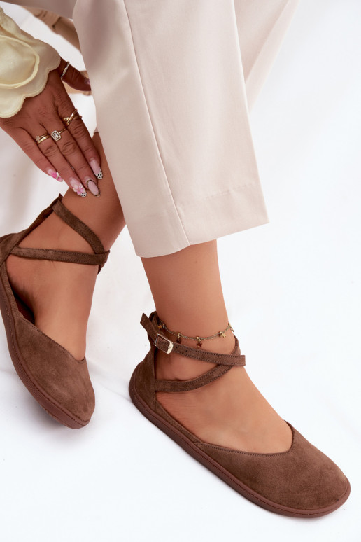 Faux suede women's ballerinas with straps Zazoo 320 in brown color