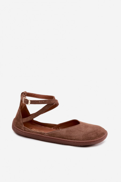 Faux suede women's ballerinas with straps Zazoo 320 in brown color