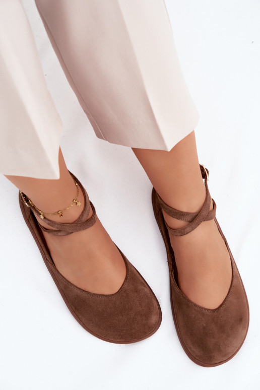 Women's Suede Ballerinas Barefoot With Straps Zazoo 320 Brown