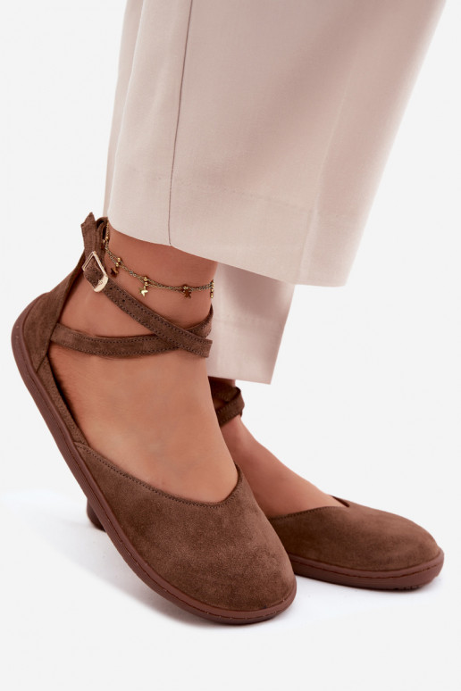 Faux suede women's ballerinas with straps Zazoo 320 in brown color