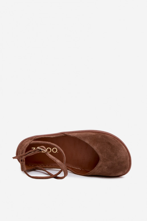 Faux suede women's ballerinas with straps Zazoo 320 in brown color
