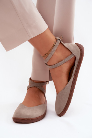 Women's Suede Ballerinas Barefoot With Straps Zazoo 320 Cappuccino