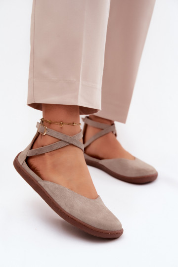 Women's Suede Ballerinas Barefoot With Straps Zazoo 320 Cappuccino 2