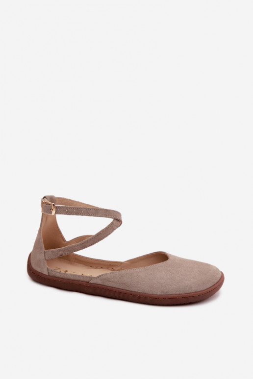 Women's Suede Ballerinas Barefoot With Straps Zazoo 320 Cappuccino