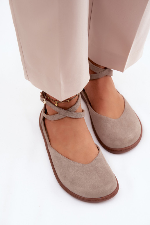 Zamszowe Baleriny Damskie BarefootwithPaskami Zazoo 320 Cappuccino
