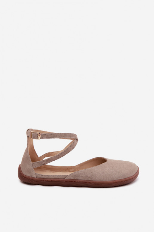 Zamszowe Baleriny Damskie BarefootwithPaskami Zazoo 320 Cappuccino