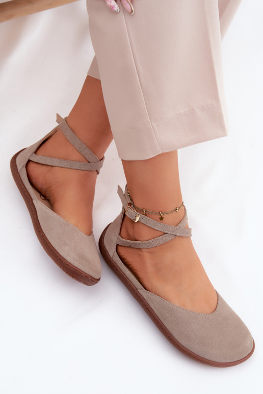 Women's Suede Ballerinas Barefoot With Straps Zazoo 320 Cappuccino