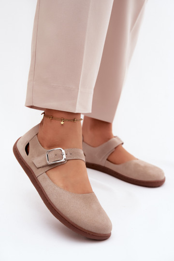 Skórzane Zamszowe Baleriny BarefootwithPaskiem Zazoo N1319 Beżowe 2