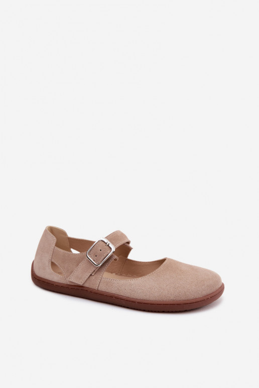 Faux suede ballerinas with straps Zazoo N1319 in sand color