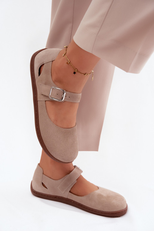 Faux suede ballerinas with straps Zazoo N1319 in sand color