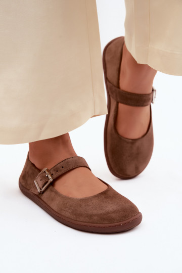 Barefoot ballerinas with faux suede Zazoo 316 in brown color