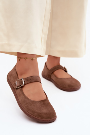 Barefoot ballerinas with faux suede Zazoo 316 in brown color 2