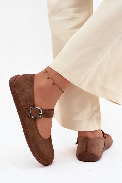 Barefoot ballerinas with faux suede Zazoo 316 in brown color