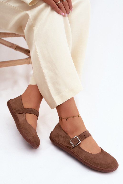 Barefoot ballerinas with faux suede Zazoo 316 in brown color