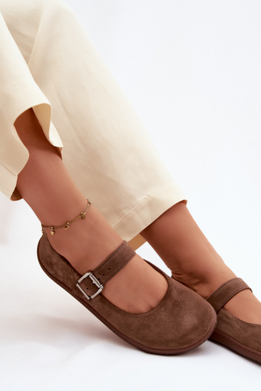 Barefoot ballerinas with faux suede Zazoo 316 in brown color