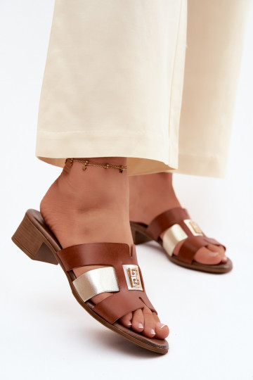Leather women's slippers with heels Zazoo 40517 in brown color 2