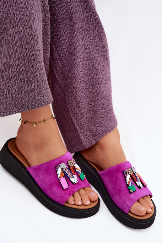 Leather Suede Women's Platform Decor Shoes Vinceza 66942 Fuchsia