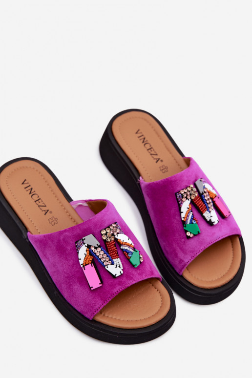 Leather Suede Women's Platform Decor Shoes Vinceza 66942 Fuchsia