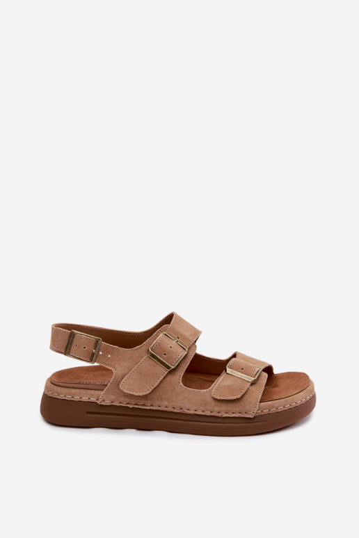 Faux suede women's sandals with buckles Vinceza 79620 in brown color