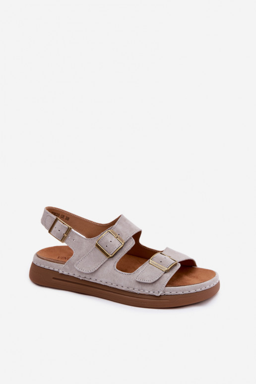 Gray faux suede women's sandals with buckles Vinceza 79620