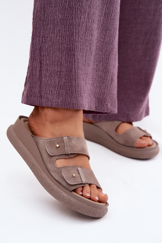 Leather Suede Women's Platform Sandals Vinceza 66916 Dark Beige