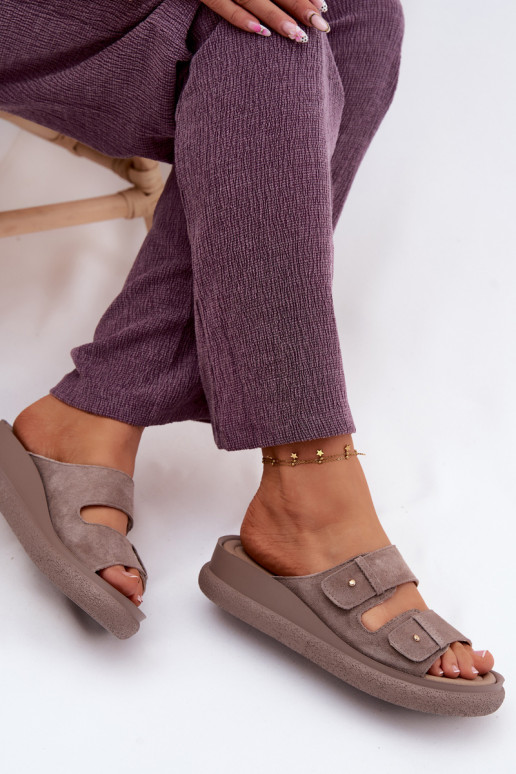 Leather Suede Women's Platform Sandals Vinceza 66916 Dark Beige