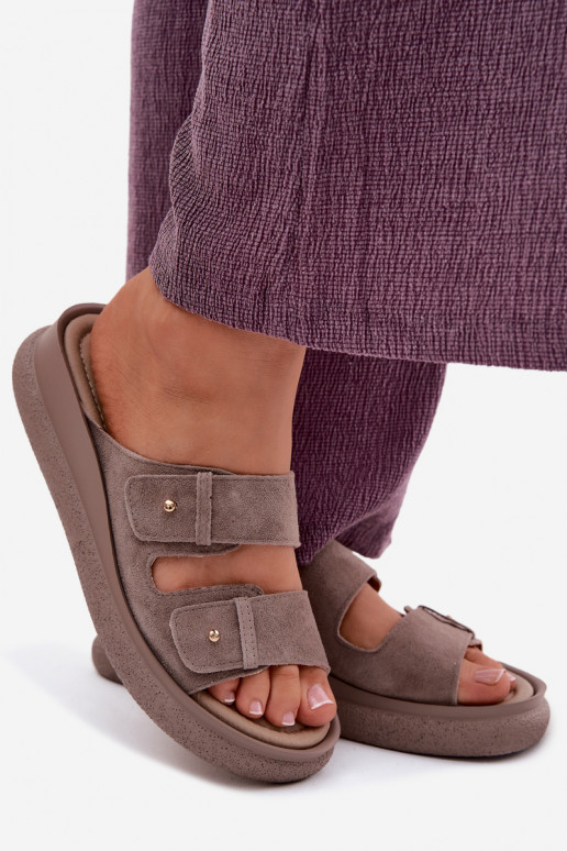 Leather Suede Women's Platform Sandals Vinceza 66916 Dark Beige