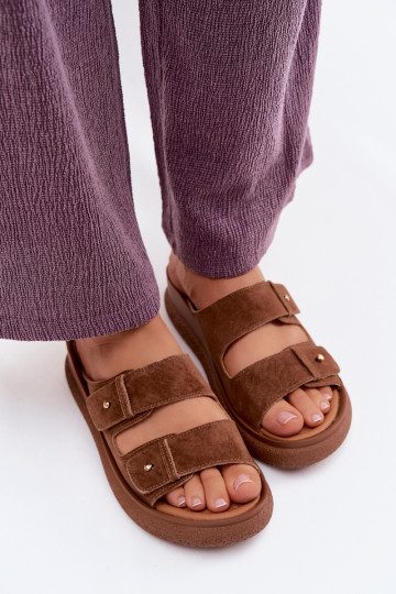 Brown faux suede women's slippers on a platform Vinceza 66916