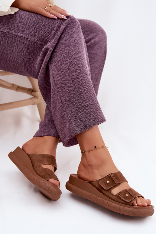 Leather Suede Women's Platform Sandals Vinceza 66916 Camel