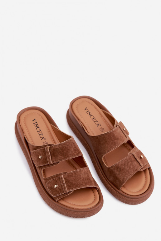 Leather Suede Women's Platform Sandals Vinceza 66916 Camel