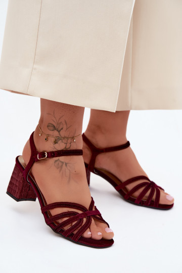 Velvet high-heeled sandals D&A SR61-0102 burgundy