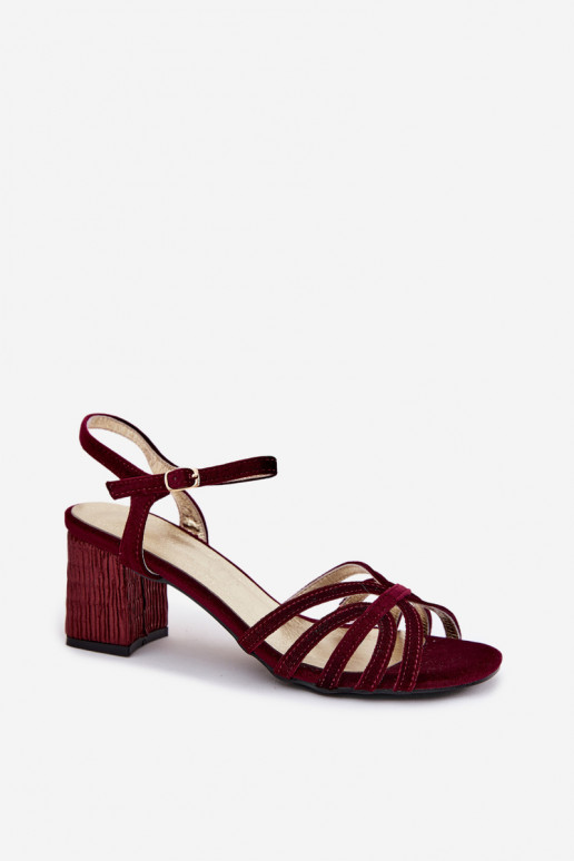 Velvet high-heeled sandals D&A SR61-0102 burgundy