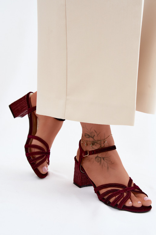 Velvet high-heeled sandals D&A SR61-0102 burgundy