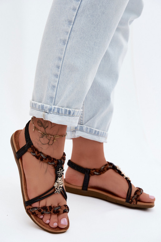 Black women's sandals with straps and leopard patterns Nusoreth