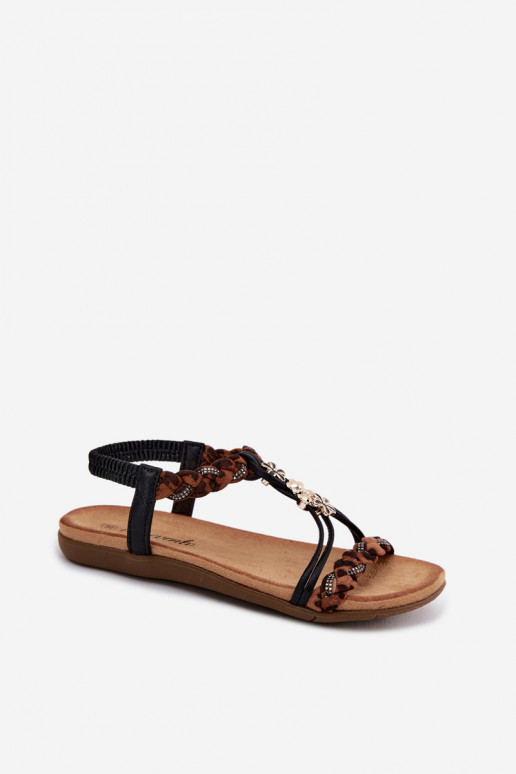 Black women's sandals with straps and leopard patterns Nusoreth