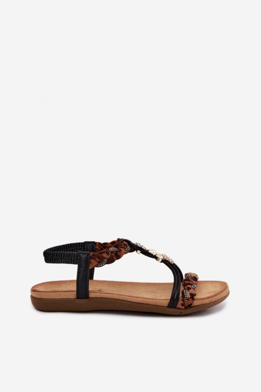 Women's Sandals With Buckles And Woven Straps Black Panther Print Harleen