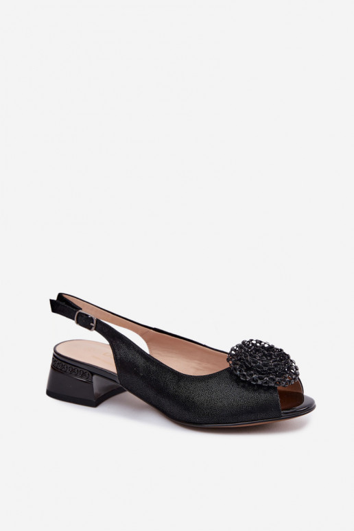 Leather Women's Block Heel Sandals With Decoration D&A CR61-3030 Black