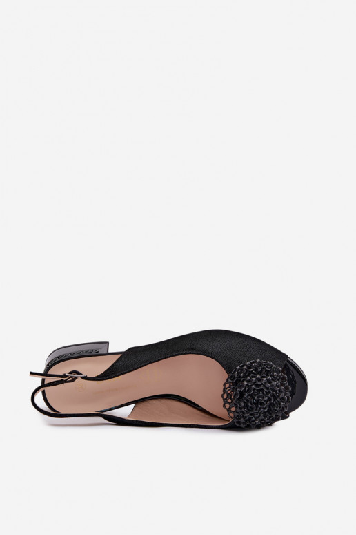 Leather Women's Block Heel Sandals With Decoration D&A CR61-3030 Black