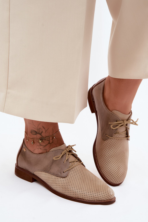 Elegant sand and brown women's leather shoes with laces Zazoo 4238